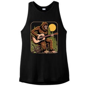 Bigfoot Sasquatch Playing Acoustic Guitar Guitarist Ladies PosiCharge Tri-Blend Wicking Tank