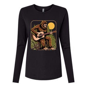 Bigfoot Sasquatch Playing Acoustic Guitar Guitarist Womens Cotton Relaxed Long Sleeve T-Shirt