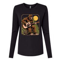 Bigfoot Sasquatch Playing Acoustic Guitar Guitarist Womens Cotton Relaxed Long Sleeve T-Shirt