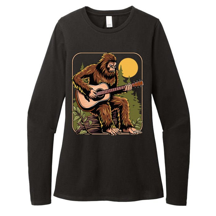 Bigfoot Sasquatch Playing Acoustic Guitar Guitarist Womens CVC Long Sleeve Shirt