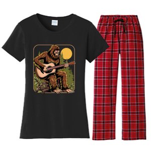 Bigfoot Sasquatch Playing Acoustic Guitar Guitarist Women's Flannel Pajama Set