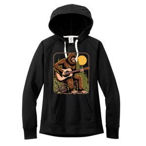 Bigfoot Sasquatch Playing Acoustic Guitar Guitarist Women's Fleece Hoodie