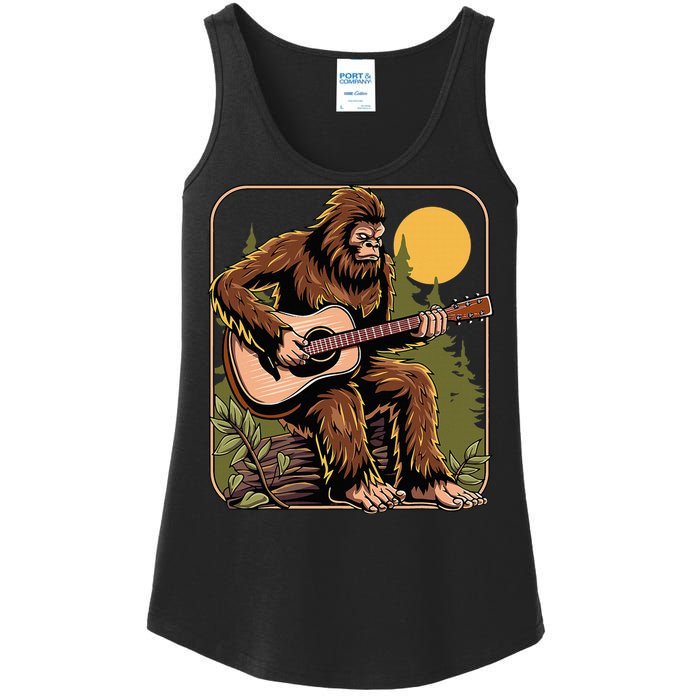 Bigfoot Sasquatch Playing Acoustic Guitar Guitarist Ladies Essential Tank