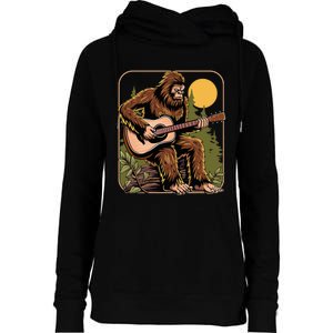 Bigfoot Sasquatch Playing Acoustic Guitar Guitarist Womens Funnel Neck Pullover Hood