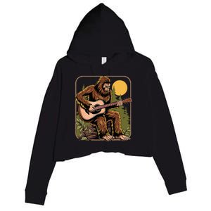 Bigfoot Sasquatch Playing Acoustic Guitar Guitarist Crop Fleece Hoodie