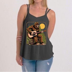 Bigfoot Sasquatch Playing Acoustic Guitar Guitarist Women's Strappy Tank