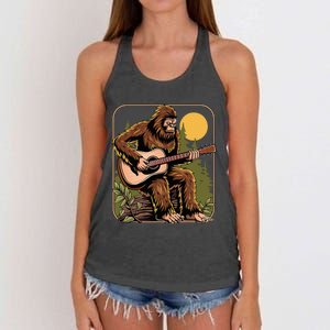 Bigfoot Sasquatch Playing Acoustic Guitar Guitarist Women's Knotted Racerback Tank