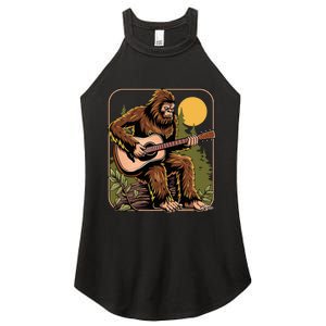 Bigfoot Sasquatch Playing Acoustic Guitar Guitarist Women's Perfect Tri Rocker Tank