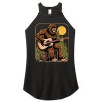 Bigfoot Sasquatch Playing Acoustic Guitar Guitarist Women's Perfect Tri Rocker Tank