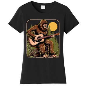 Bigfoot Sasquatch Playing Acoustic Guitar Guitarist Women's T-Shirt