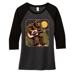 Bigfoot Sasquatch Playing Acoustic Guitar Guitarist Women's Tri-Blend 3/4-Sleeve Raglan Shirt