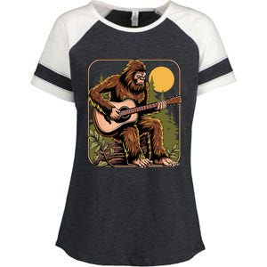 Bigfoot Sasquatch Playing Acoustic Guitar Guitarist Enza Ladies Jersey Colorblock Tee