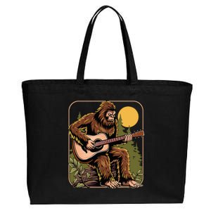 Bigfoot Sasquatch Playing Acoustic Guitar Guitarist Cotton Canvas Jumbo Tote