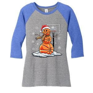 Basketball Snowman Player Santa Hat Christmas Funny Women's Tri-Blend 3/4-Sleeve Raglan Shirt