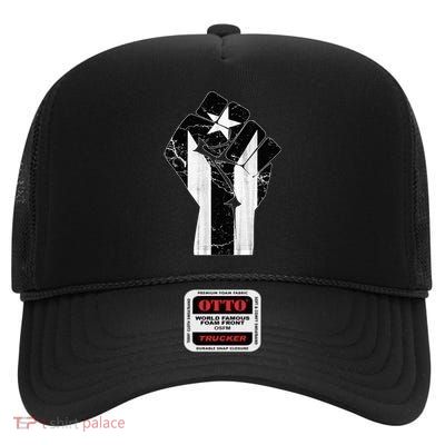 Boricua Strong Puerto Rico Black  High Crown Mesh Back Trucker Hat