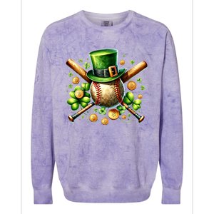 Baseball St PatrickS Day Lucky Irish Sport Clover Shamrock Gift Colorblast Crewneck Sweatshirt