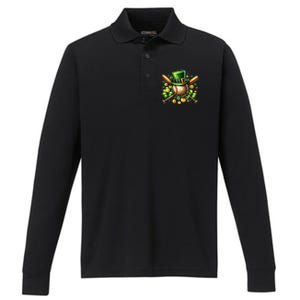 Baseball St PatrickS Day Lucky Irish Sport Clover Shamrock Gift Performance Long Sleeve Polo