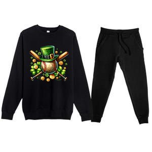 Baseball St PatrickS Day Lucky Irish Sport Clover Shamrock Gift Premium Crewneck Sweatsuit Set