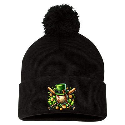 Baseball St PatrickS Day Lucky Irish Sport Clover Shamrock Gift Pom Pom 12in Knit Beanie