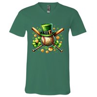 Baseball St PatrickS Day Lucky Irish Sport Clover Shamrock Gift V-Neck T-Shirt