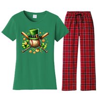 Baseball St PatrickS Day Lucky Irish Sport Clover Shamrock Gift Women's Flannel Pajama Set