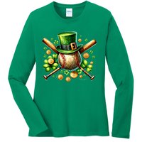 Baseball St PatrickS Day Lucky Irish Sport Clover Shamrock Gift Ladies Long Sleeve Shirt