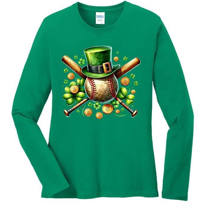 Baseball St PatrickS Day Lucky Irish Sport Clover Shamrock Gift Ladies Long Sleeve Shirt