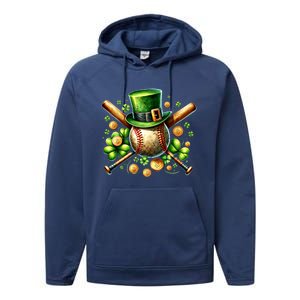 Baseball St PatrickS Day Lucky Irish Sport Clover Shamrock Gift Performance Fleece Hoodie