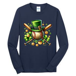 Baseball St PatrickS Day Lucky Irish Sport Clover Shamrock Gift Tall Long Sleeve T-Shirt