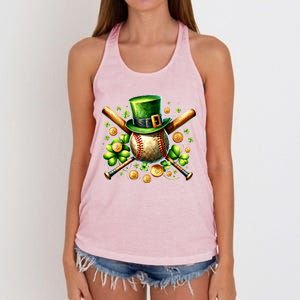 Baseball St PatrickS Day Lucky Irish Sport Clover Shamrock Gift Women's Knotted Racerback Tank