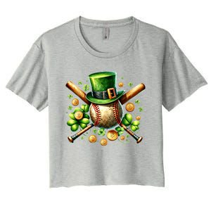 Baseball St PatrickS Day Lucky Irish Sport Clover Shamrock Gift Women's Crop Top Tee