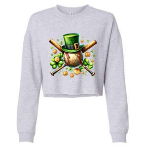 Baseball St PatrickS Day Lucky Irish Sport Clover Shamrock Gift Cropped Pullover Crew