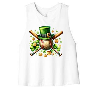 Baseball St PatrickS Day Lucky Irish Sport Clover Shamrock Gift Women's Racerback Cropped Tank