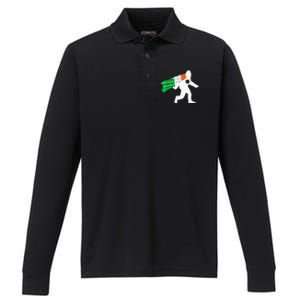 Bigfoot St Patricks Day Irish Flag Ireland Saint Paddys Performance Long Sleeve Polo