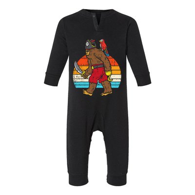 Bigfoot Sasquatch Pirate Parrot Retro Halloween Infant Fleece One Piece