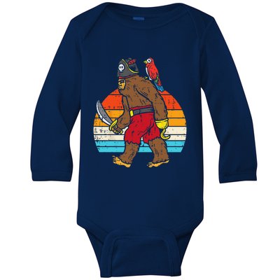 Bigfoot Sasquatch Pirate Parrot Retro Halloween Baby Long Sleeve Bodysuit