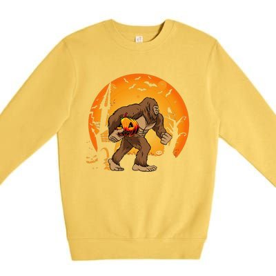 Bigfoot Sasquatch Pumpkin Funny Halloween Costume Outfit Premium Crewneck Sweatshirt