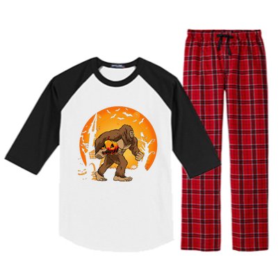 Bigfoot Sasquatch Pumpkin Funny Halloween Costume Outfit Raglan Sleeve Pajama Set