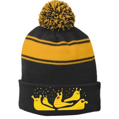Banana Slug Party– Banana Slug Humor Banana Slug Squad Stripe Pom Pom Beanie