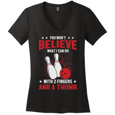 Bowler Sport Quotes Funny Bowling Lover Women's V-Neck T-Shirt