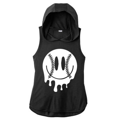 Baseball Smiley Retro Ladies PosiCharge Tri-Blend Wicking Draft Hoodie Tank