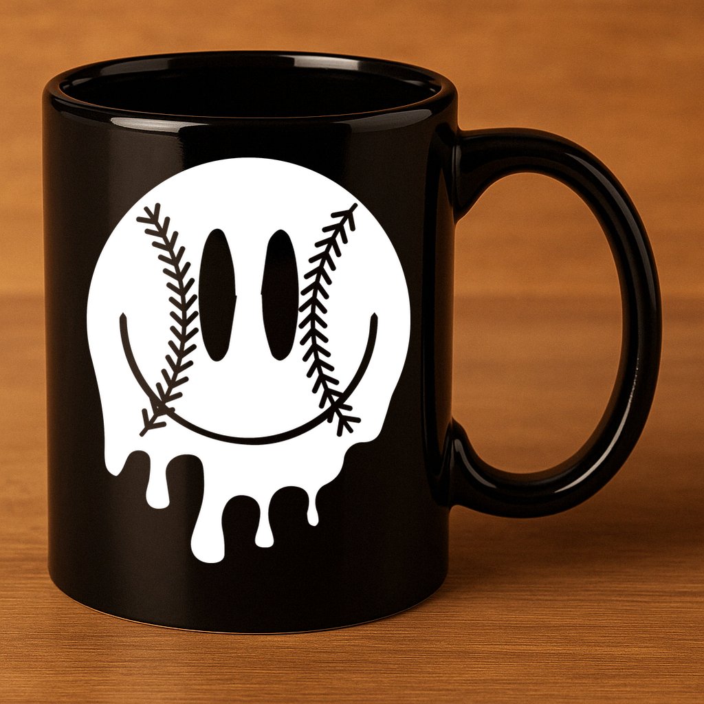 Baseball Smiley Retro 11oz C Handle Ceramic Mug
