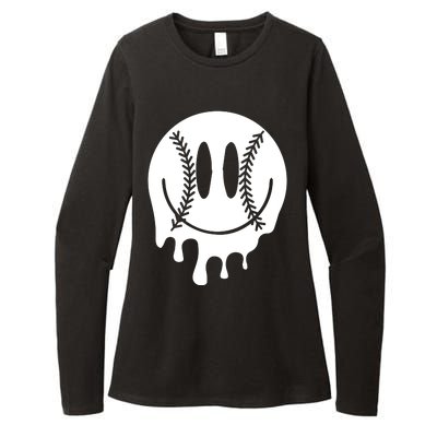 Baseball Smiley Retro Womens CVC Long Sleeve Shirt