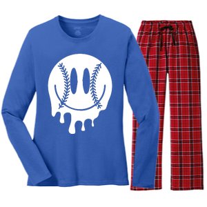 Baseball Smiley Retro Women's Long Sleeve Flannel Pajama Set 