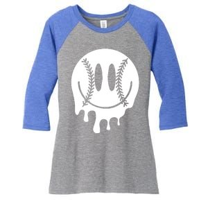 Baseball Smiley Retro Women's Tri-Blend 3/4-Sleeve Raglan Shirt