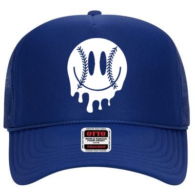 Baseball Smiley Retro High Crown Mesh Back Trucker Hat