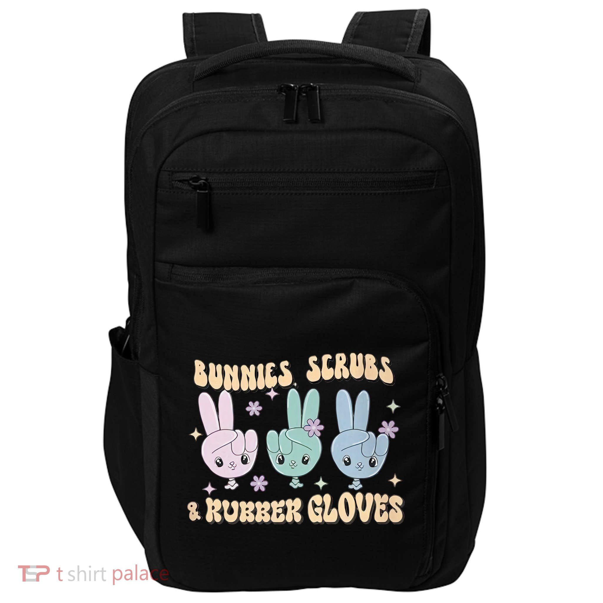 Bunnies Scrubs & Rubber Glove Cute Easter Nurse Medical CNA School Nurse Impact Tech Backpack