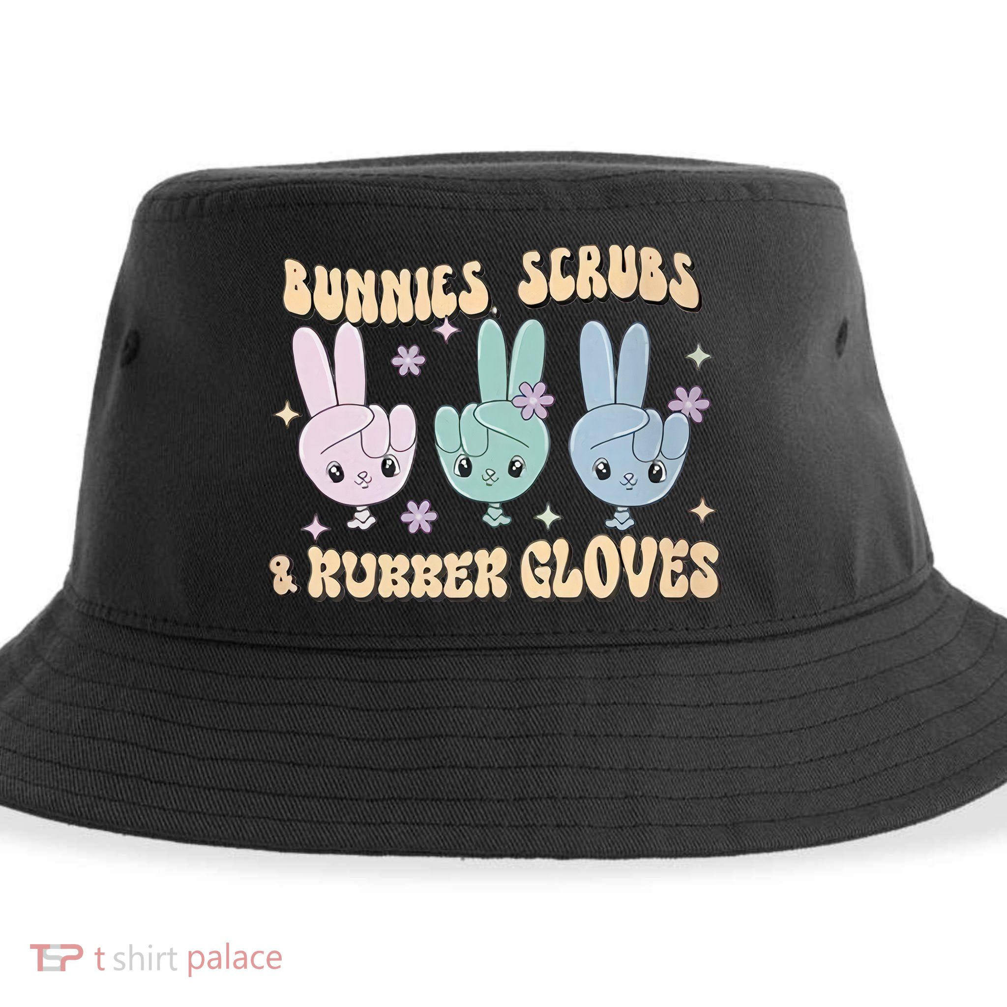 Bunnies Scrubs & Rubber Glove Cute Easter Nurse Medical CNA School Nurse Sustainable Bucket Hat