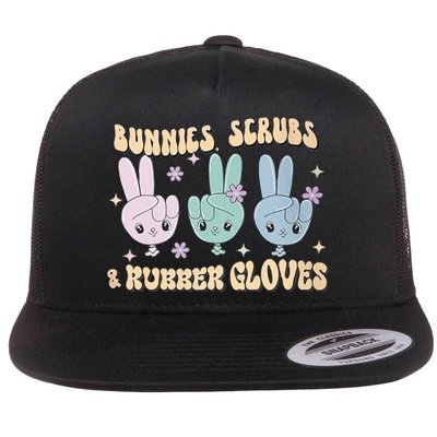 Bunnies Scrubs & Rubber Glove Cute Easter Nurse Medical CNA School Nurse Flatbill Hat