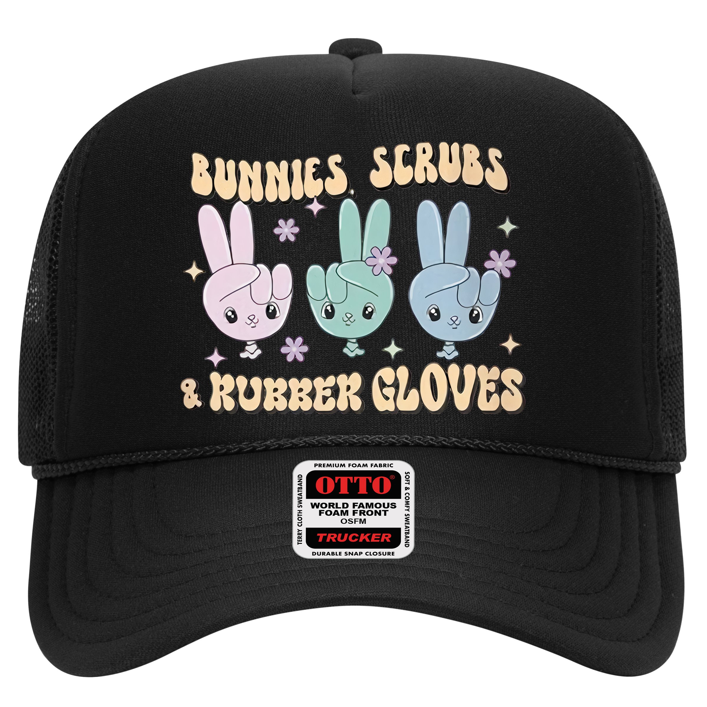Bunnies Scrubs & Rubber Glove Cute Easter Nurse Medical CNA School Nurse Trucker Hat